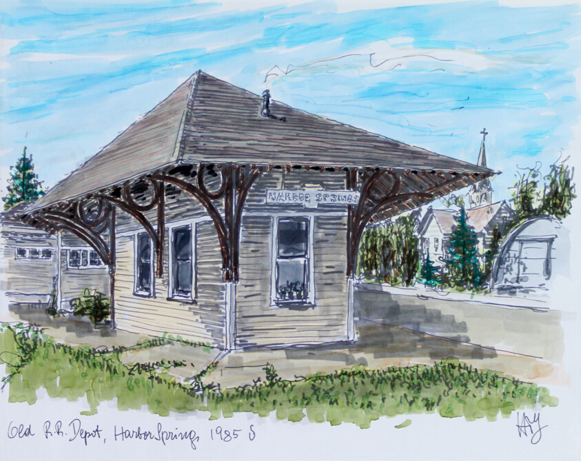 Old R.R. Depot, Harbor Springs, Michigan, Travel Sketch (1985) // Henry Peter Glass American, born Austria, 1911-2003