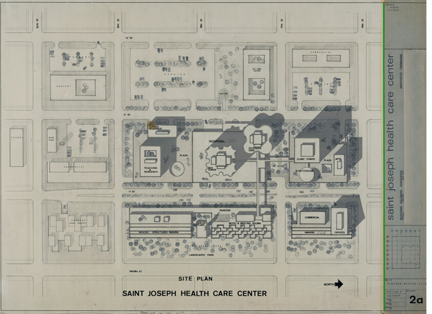 Saint Joseph Hospital, Tacoma, Washington, Site Plan (1970) // Bertrand Goldberg American, 1913-1997