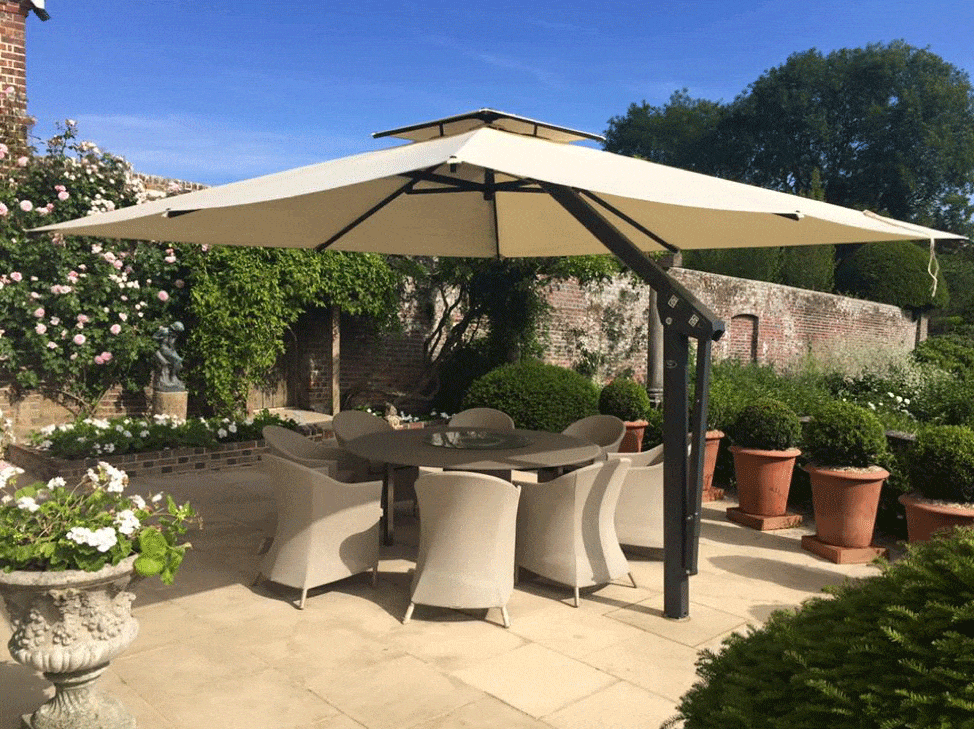 Luxury Umbrellas Paraflex Duo Wallflex 9 Foot Push Lift Tilt Patio Wall  Mount Umbrella Set of 2 