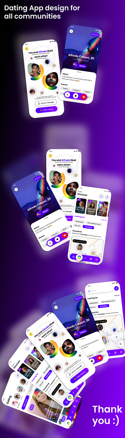 Dating - Dating App Design badoo chatting conversation dating dating app fluttertop graphic design lgbtq lgbtq community match matching messenger minimalist mobile design onlinedating social app socialapp swipe tinder ui animation