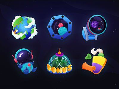 Gaming Icons Set - Casino Slots 2d 3d astronaut bonus casino crypto design gambling game gaming graphic design icon set illustration nft planet slots space telescope tube vector