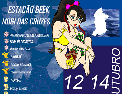 Cartaz no mundo geek na Cidade de Mogi das Cruzes illustration typography