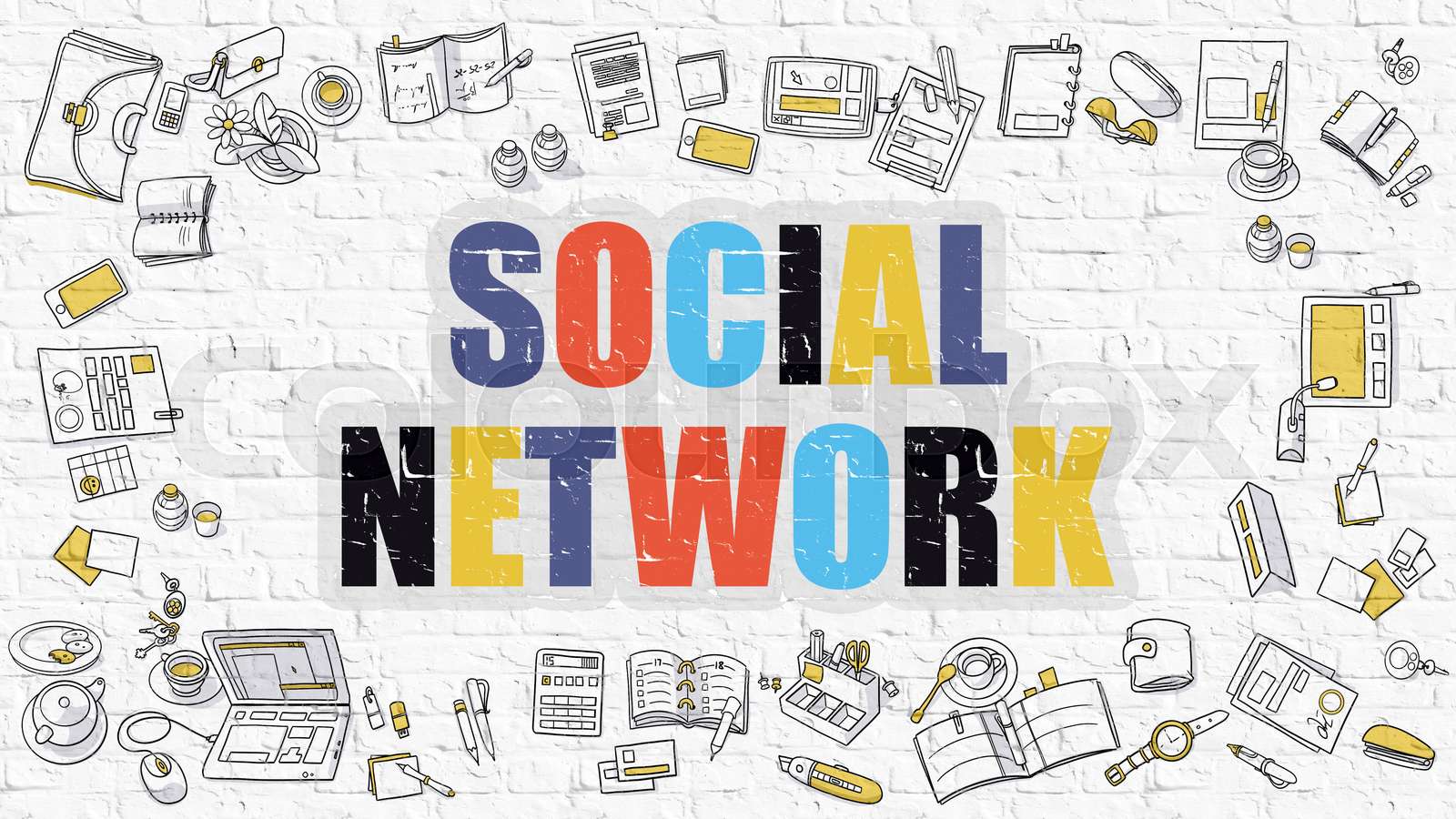 Social Network Concept with Doodle Design Icons. - Stock image - Colourbox
