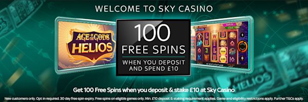 Sky Casino - Spend £10 Get a 100 Free Spins