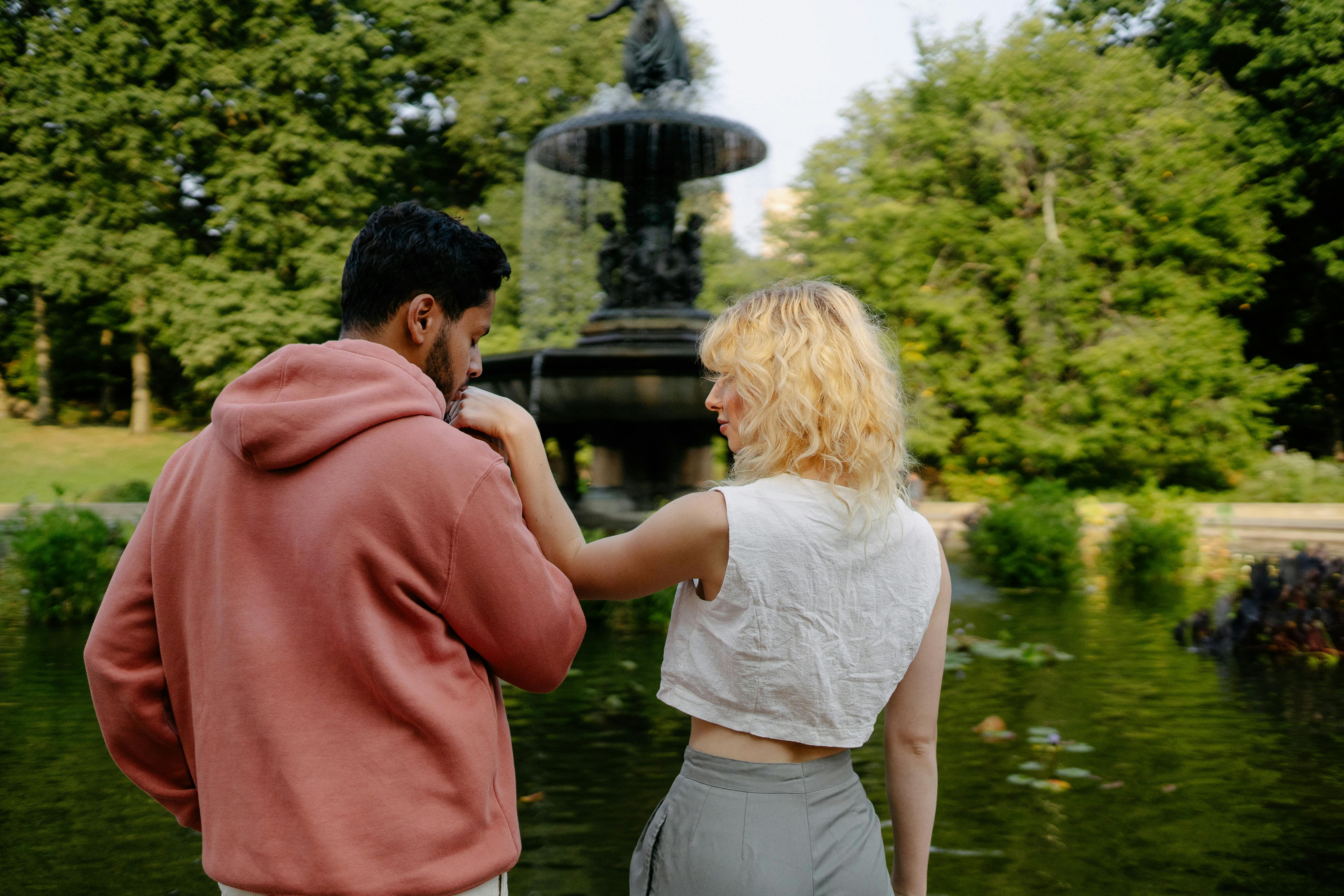 woman and man by fountain