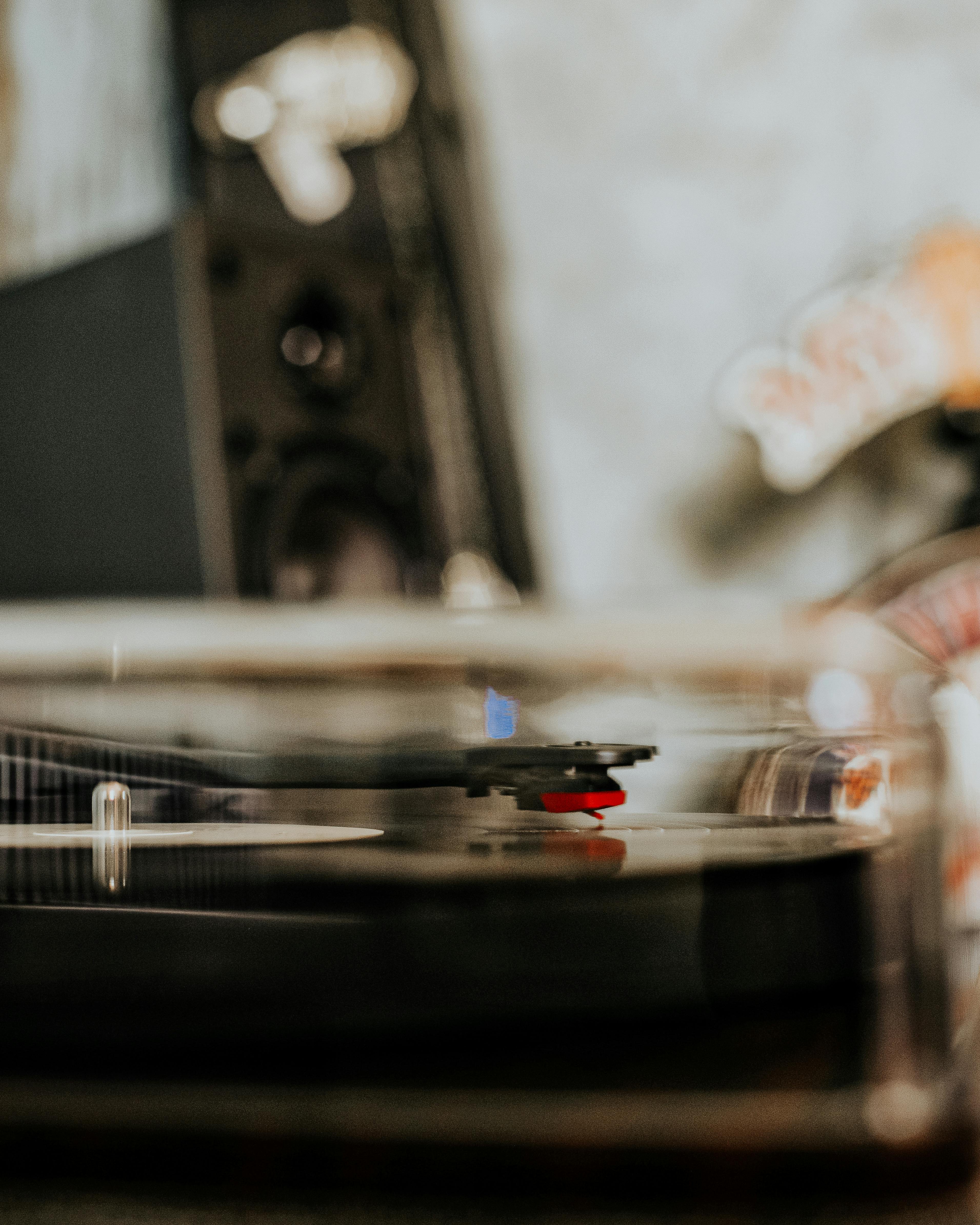 close up of a gramophone playing music