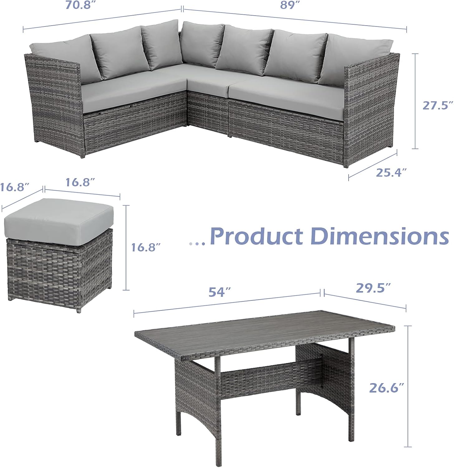 4pcs Patio Outdoor Furniture Sets Clearance Rattan Wicker Table and Chairs  Set 