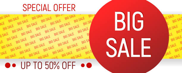 Big sale banner in red and yellow colors. Special offer off sale spin better coupon code stock illustrations