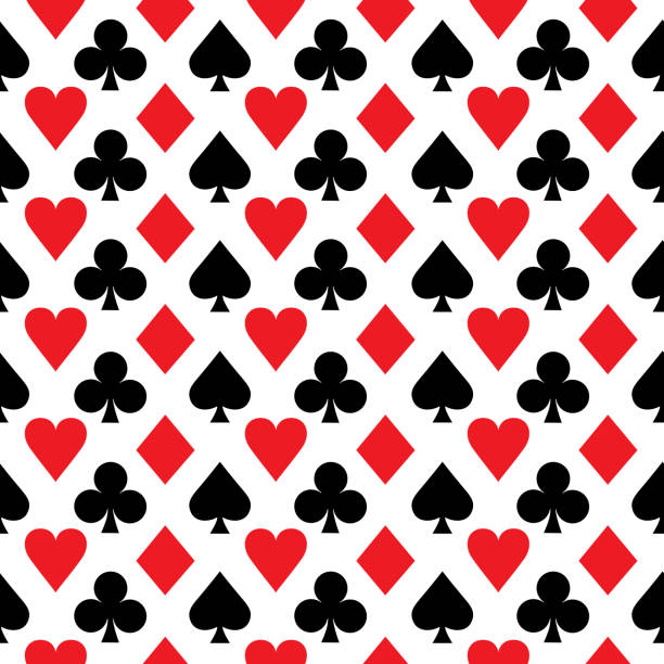 Red And Black Aces Seamless Pattern Vector illustration of red and black aces on a black background. casino stock illustrations
